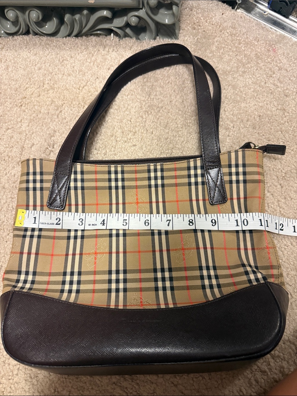 Classic Plaid Tote Bag with Dark Brown Trim -lookalike tote. - Picture 6 of 8